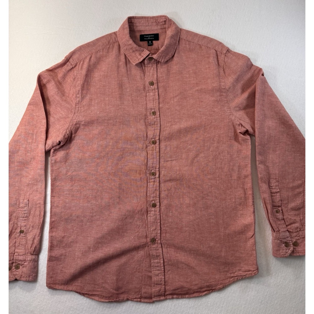 Banana Republic Mens M Slim Fit Linen Blend Collared Button Shirt Chambray Red